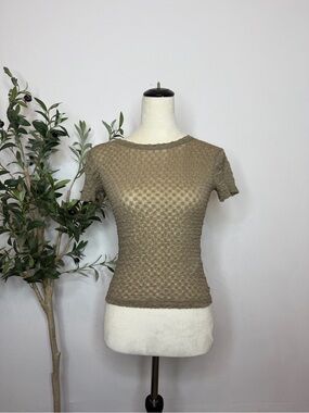 Frame Denim Taupe Textured Short Sleeve Top